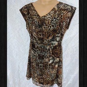AVENUE Brown Animal Print Lace Overlay Dress 18/20